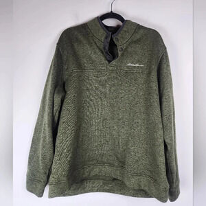 Eddie Bauer Mens 1/4 Button Green Pullover Sweater Size XL